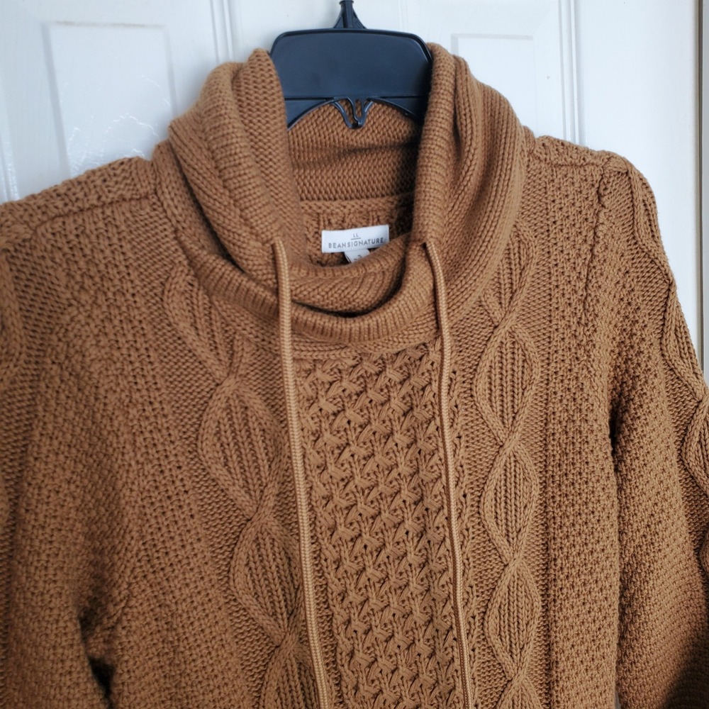 L.L.Bean Signature Cotton Funnel‎ Neck Cotton Fisherman Cable Knit Sweater Small - Picture 5 of 9